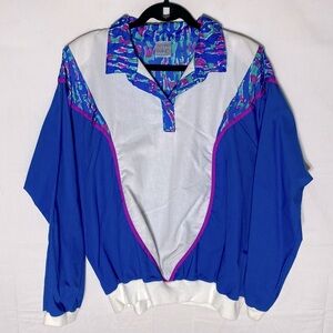 Vintage 90s Second Wind Blue White Purple Pullover Windbreaker Top XL